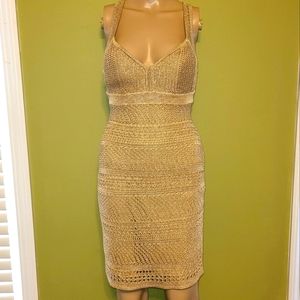 GUESS Body Hugging Gold Crochet Cocktai Dress